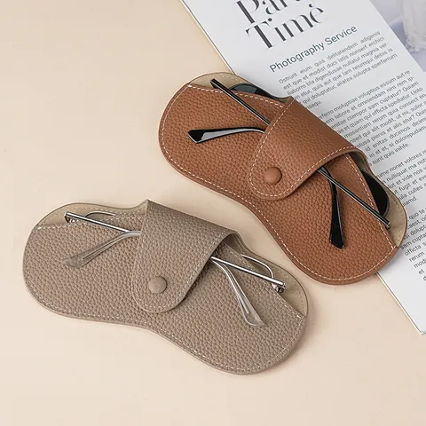 Étui à Lunettes en Cuir Véritable pour Femmes Motif Litchi Boîte de Rangement pour Lunettes de Soleil en Cuir de Vachette