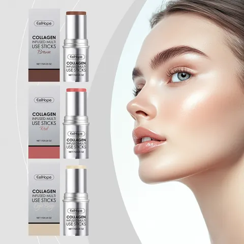 EELHOPE Collagen Multi Use Makeup Stick For Face Blush Lip Balm Contour And Highlighter Natural Dewy Finish Makeup Stick