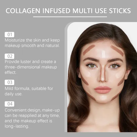 EELHOPE Collagen Multi Use Makeup Stick For Face Blush Lip Balm Contour And Highlighter Natural Dewy Finish Makeup Stick