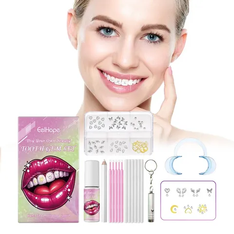 Kit de Gemmes Dentaires DIY Avec Lampe UV Décoration Professionnelle des Dents Strass Formes Cœur Étoile Avec Colle