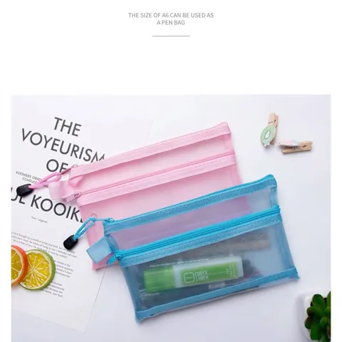 A6 Double Layer Nylon Mesh Pencil Case Translucent Zipper Document Bag For Students School Office Stationery Storage Organizer