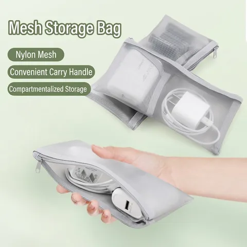 Draagbare Maas Datakabel Opbergtas Nylon Mesh Organizer Voor Reis Lader Oortelefoon Paspoort Document Rits Tas