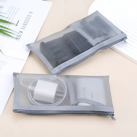 Draagbare Maas Datakabel Opbergtas Nylon Mesh Organizer Voor Reis Lader Oortelefoon Paspoort Document Rits Tas