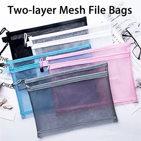 Transparent Nylon Mesh Document Bag Double Layer A4 A5 A6 Student Examination Paper Storage Pouch Office Supplies Data Organizer