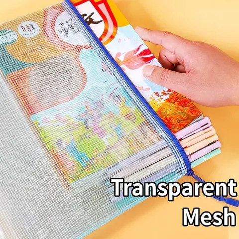Waterproof Thickened PVC Mesh Zipper File Bags Large Capacity Transparent Document Storage Bags A3 A4 A5 B4 B5 Receipt Sizes Student Office School Supplies