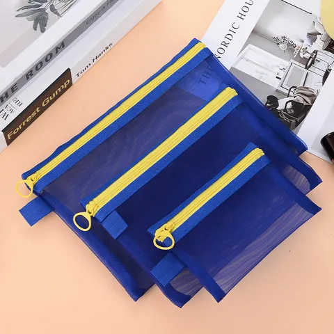 Large Capacity Mesh Pencil Case Makeup Bag Multi Purpose Travel Storage Pouch Zipper Stationery Organizer For School Office