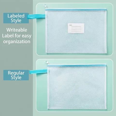 Waterproof Clear PVC Mesh Grid Document Bag Thickened Zipper File Pouch With Index Card Slot For Student Office Storage Organization