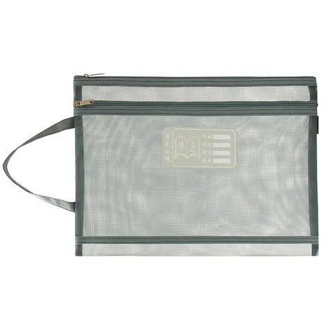 Morandi Color Transparent Mesh A4 Document Bag Large Capacity Double Zipper File Folder For Student Subject Classification Office Supplies