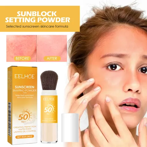 Sonnenschutz Fixierpuder SPF 50 Matt Ölkontrolle Lang Anhaltend Make-up Finish Puder Mit Pinsel Für Damen Natur Täglich
