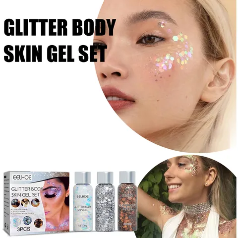 Glitter Body Skin Gel Laser Holographic Face Hair Makeup Sequin Sparkling Paste For Party Festival Stage Performance