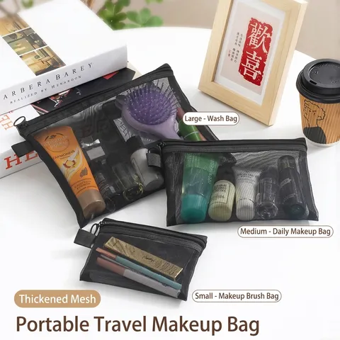 Portable Large Capacity Mesh Cosmetic Bag Transparent Travel Toiletry Organizer Zipper Pouch For Makeup Women Daily Use