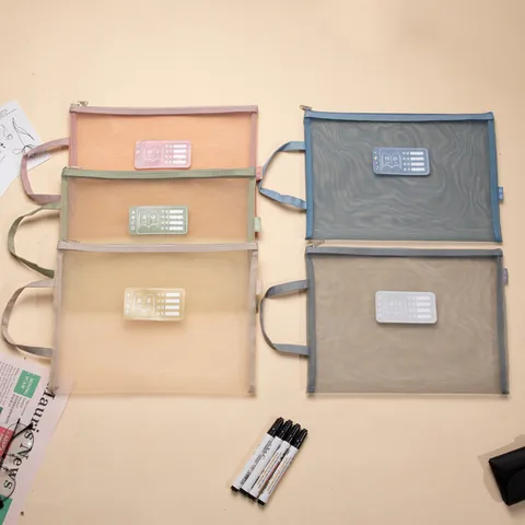 Nylon Mesh Document Bag A4 Double Layer Zipper File Folder Portable Student Subject Classification Storage Bag Office Supplies
