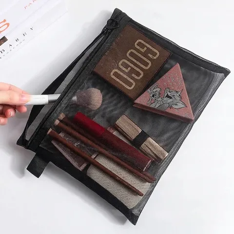 Portable Large Capacity Mesh Cosmetic Bag Transparent Travel Toiletry Organizer Zipper Pouch For Makeup Women Daily Use