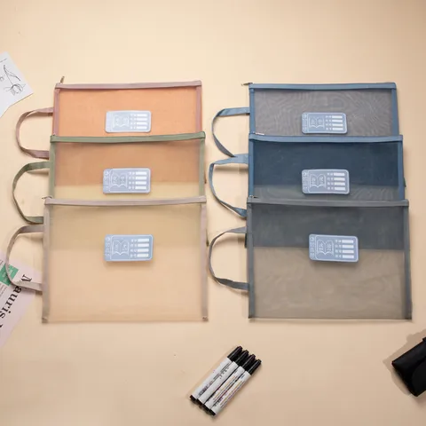 Nylon Mesh Document Bag A4 Double Layer Zipper File Folder Portable Student Subject Classification Storage Bag Office Supplies