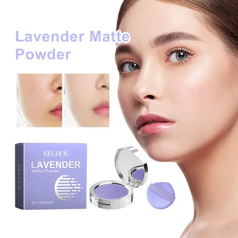 EELHOE Polvo Compacto Mate Lavanda Control de Grasa Larga Duración Corrector Transpirable Maquillaje Facial Púrpura