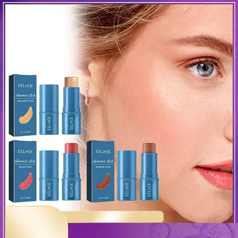 Barra de Contorno Multifuncional Brillo Iluminador Sombra Colorete Impermeable Larga Duración Maquillaje Facial Barra de Sombreado para Mujer