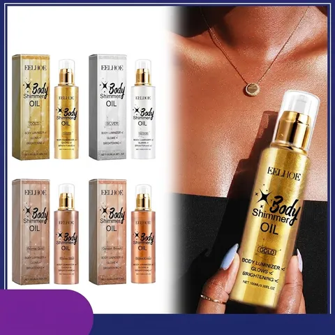 Body Shimmer Oil Face Contour Brightening Glow Liquid Waterproof Body Luminizer Highlighter For Beach Party Sunscreen Care