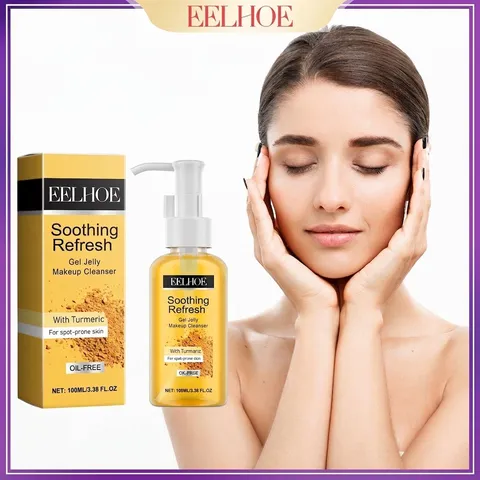 Gel Detergente alla Curcuma Struccante Detergente Viso Delicato per Pelle con Macchie Senza Olio Idratante Estratto di Curcuma Aloe Vera Limone Cura della Pelle
