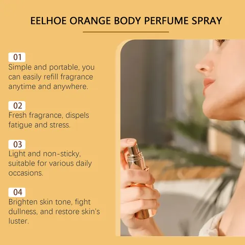 EELHOE Profumo per il Corpo Spray all Arancia Fragranza Fresca Fruttata a Lunga Durata Portatile Illuminante per Viaggi Quotidiano Unisex