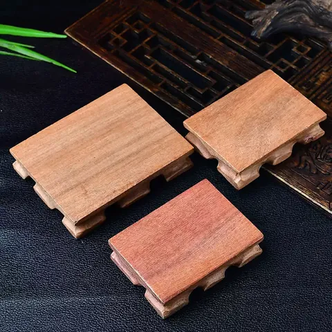 Base da Esposizione in Legno Massello Bordo Ondulato Supporto Rettangolare per Cristalli Pietre Oggetti da Collezione Decorazione Casa Zen