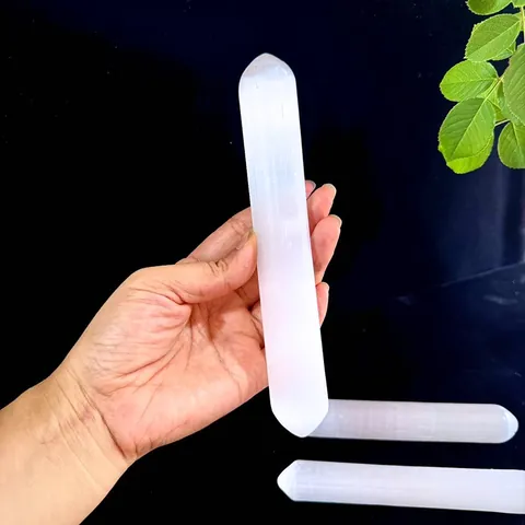 Natural Morocco Selenite Stick Jewelry Display Rack Selenite Rod Bracelet Bangle Holder With Metal Support Wood Base Home Decoration
