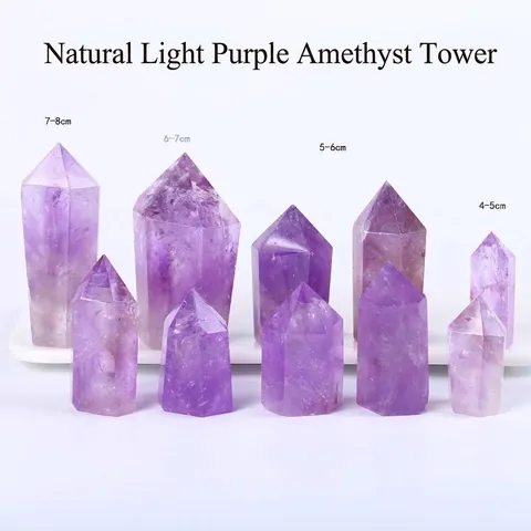 Natural Amethyst Crystal Pillar Hexagonal Single Pointed Wand Healing Stone Office Home Decor Purple Quartz Specimen Desk Ornament
