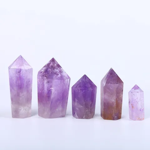 Natural Amethyst Crystal Pillar Hexagonal Single Pointed Wand Healing Stone Office Home Decor Purple Quartz Specimen Desk Ornament