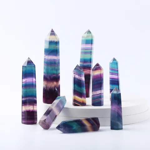 Pilier de Fluorite Arc-en-ciel Naturel Pointe de Cristal Hexagonale Pierre Polie à Pointe Unique pour Décoration de Bureau Maison Bureau