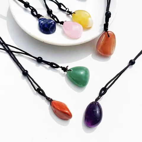 Naturkristall Trommelstein Anhänger Halskette Unregelmäßiger Rohstein Minimalistischer Schmuck Mit Geflochtener Schnur Für Herren Damen