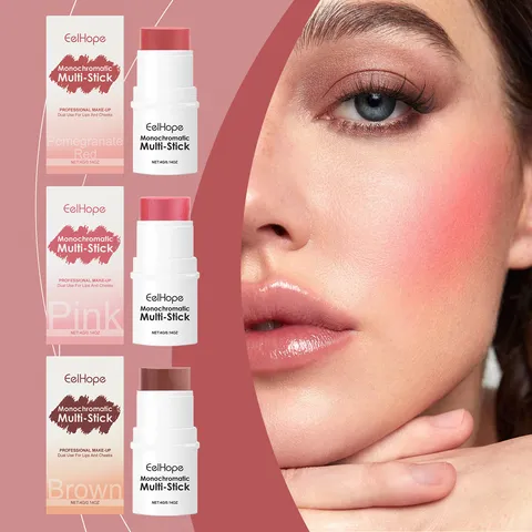 Stick de Maquillaje Multiuso Para Mejillas Ojos Y Labios Hidratante De Larga Duración Rojo Granada Rosa Marrón Stick Colorete Para Mujer