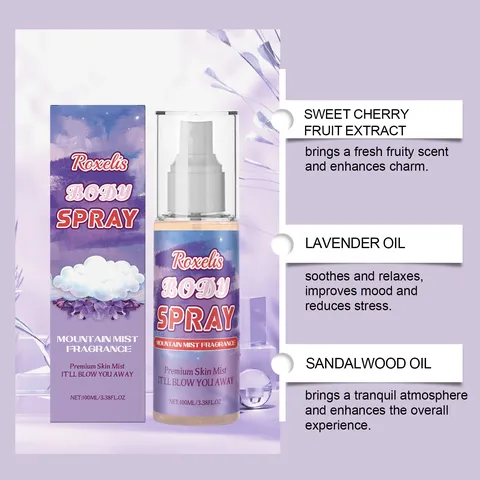 Roxelis Mountain Mist Fragrance Body Spray Long Lasting Refreshing Skin Mist With Lavender Sandalwood Oil Scent For Women Daily Use