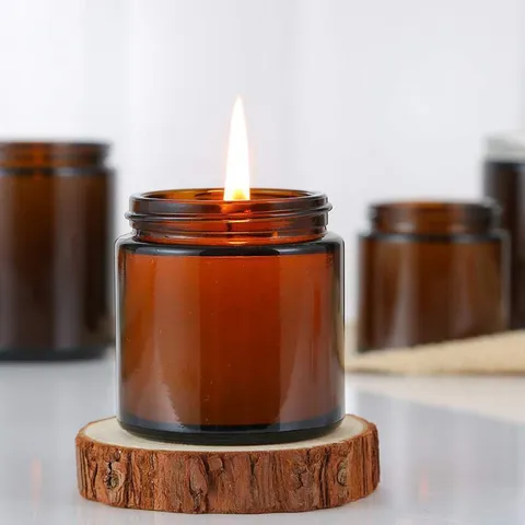 Vela Aromática de Cera de Soja Hecha a Mano en Tarro de Vidrio Ámbar Con Tapa de Metal Para Decoración del Hogar Regalo
