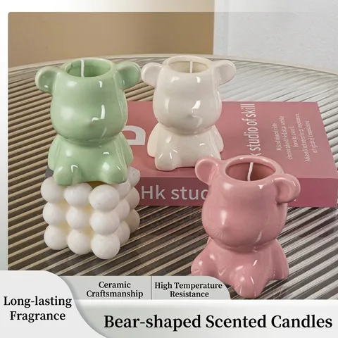 Cute Cartoon Bear Scented Candle Soy Blend Wax Aromatic Home Decor Birthday Gifts Handcrafted Cup Shaped Ceramic Jar Ornaments
