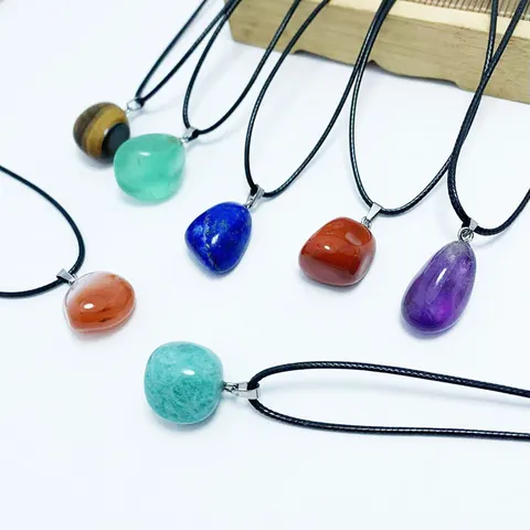 Collar de Pendiente de Piedra de Cristal Natural para Mujeres Hombres Amatista Cuarzo Rosa Joyería de Mineral Geométrica