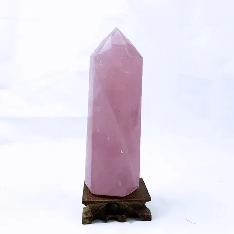 Natural Rose Quartz Hexagonal Pillar Polished Pink Crystal Wand Obelisk Point For Home Office Decor Healing Crystal Specimen Ornament