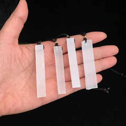 Natuurlijke Seleniet Hanger Ketting Marokkaanse Zijde Gips Lange Strip Steen Ketting Voor Dames Heren Minimalistische Sieraden