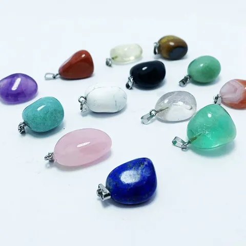 Natuurlijke Kristallen Getrommelde Steen Hanger Gepolijste Amethist Rozenkwarts Helende Steen Charm Voor DIY Ketting Sleutelhanger Hanger Alleen