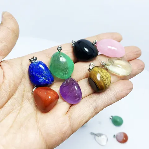 Natuurlijke Kristallen Getrommelde Steen Hanger Gepolijste Amethist Rozenkwarts Helende Steen Charm Voor DIY Ketting Sleutelhanger Hanger Alleen