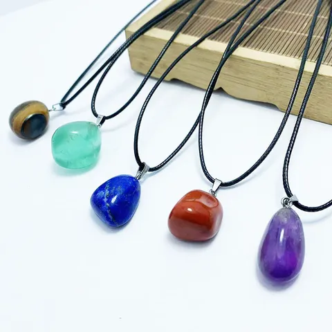 Collar de Pendiente de Piedra de Cristal Natural para Mujeres Hombres Amatista Cuarzo Rosa Joyería de Mineral Geométrica