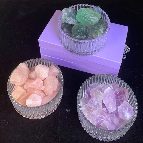 Set di Pietre Diffusore per Aromaterapia in Cristallo Naturale Con Ciotola in Vetro per Profumazione Casa e Ufficio