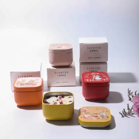 Scented Candle Soy Wax Aromatherapy Candle In Tin With Cartoon Rabbit Pattern Dried Flower Decor Smokeless Fragrance Candle Gift Set For Home Decor Party Wedding Favor
