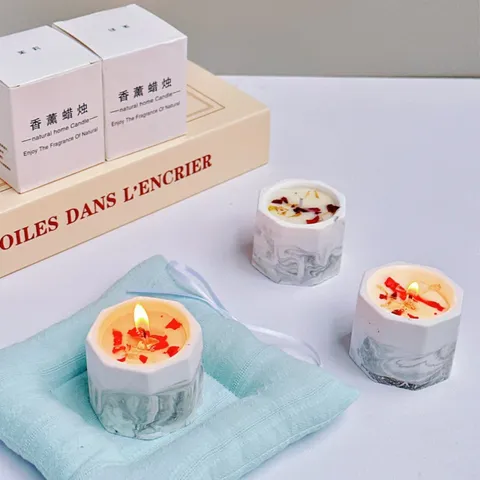 Handgefertigte Soja-Mischwachs-Duftkerze Im Marmormuster-Gipsbecher Aromatherapie-Kerze Geschenkbox Für Wohnkultur Entspannung