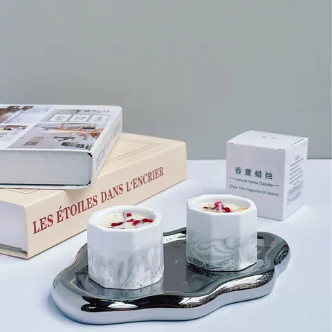 Handgefertigte Soja-Mischwachs-Duftkerze Im Marmormuster-Gipsbecher Aromatherapie-Kerze Geschenkbox Für Wohnkultur Entspannung