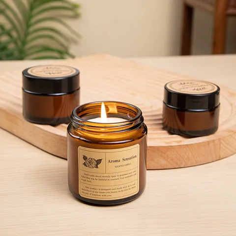 Hand-poured Soy Wax Scented Candle Amber Glass Jar Home Fragrance Aromatherapy Candle For Bedroom Living Room Decoration Gift
