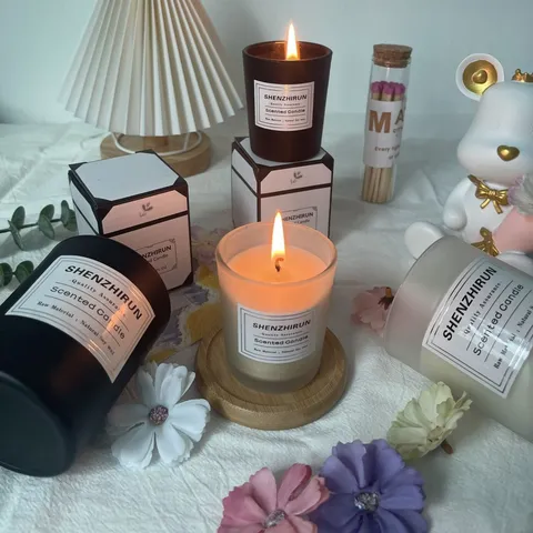 Bougie Parfumée en Cire de Soja Naturelle Dans Un Pot en Verre Givré Bougie d'Aromathérapie pour Décoration d'Intérieur