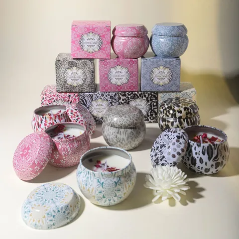 Scented Candle Gift Set Soy Wax Dried Flower Candles In Printed Tins For Women Birthday Wedding Gift Home Fragrance Aromatherapy Candles
