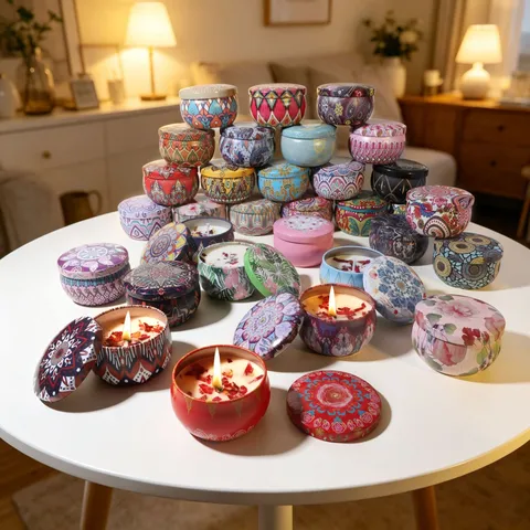 Soy Wax Scented Candle With Dried Flowers Mandala Tin Case Portable Aromatherapy Candle For Wedding Party Home Decor Gift