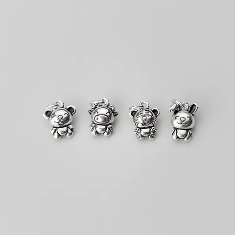 925 Sterling Silver Vintage Thai Silver Zodiac Charms Hollow Out Twelve Zodiac Animals Pendant For DIY Bracelet Jewelry Findings