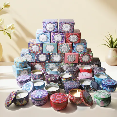 Velas Aromáticas Mandala Hojalata Cera Vegetale Vela de Soja para Bodas Cumpleaños Fragancia Hogar Aromaterapia Colección