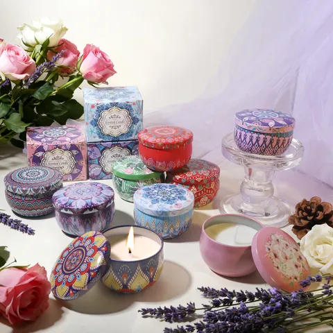 Velas Aromáticas Mandala Hojalata Cera Vegetale Vela de Soja para Bodas Cumpleaños Fragancia Hogar Aromaterapia Colección